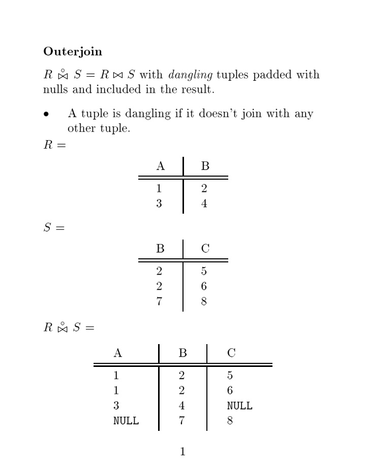 outerjoin with tuples padded with r s r s dangling n ulls