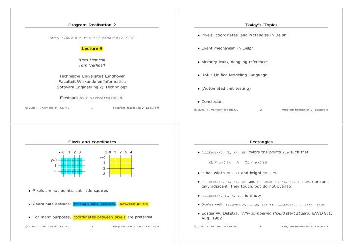 program realisation 2 today s topics pixels coordinates