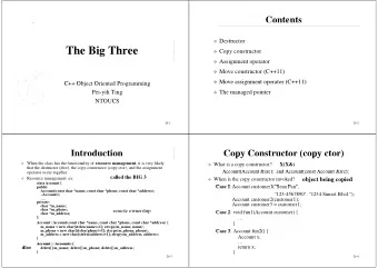 The Big Three  The Big Three  Copy constructor  Copy constructor  Assignment operator