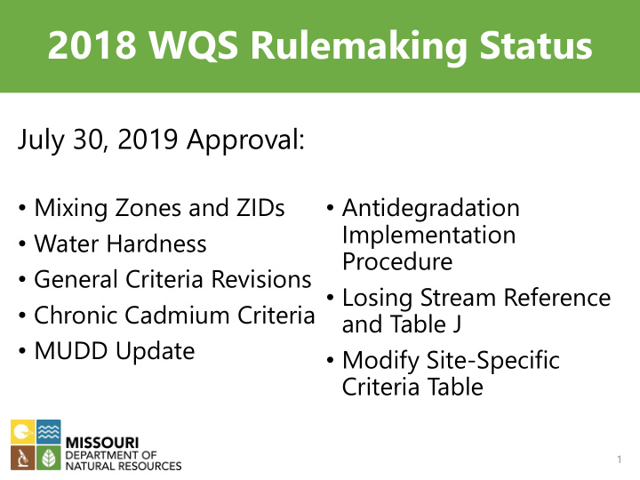 2018 wqs rulemaking status