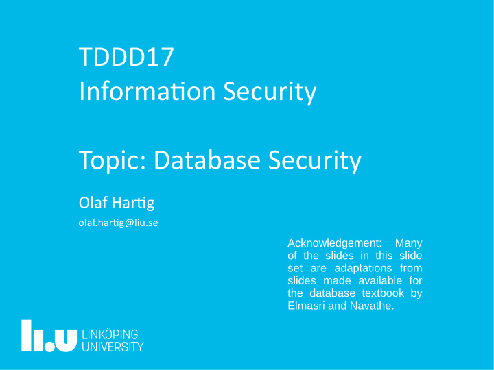 tddd17 informatjon security topic database security