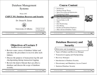 Course Content  Database Management  Systems   Introduction   Database Design Theory