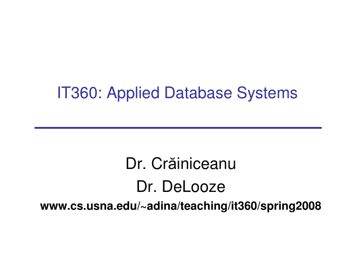 it360 applied database systems dr cr iniceanu dr delooze