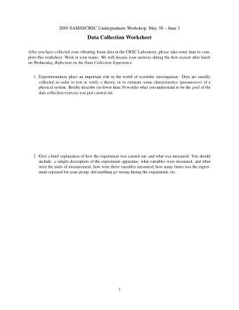Data Collection Worksheet  After you have collected your vibrating beam data in the CRSC