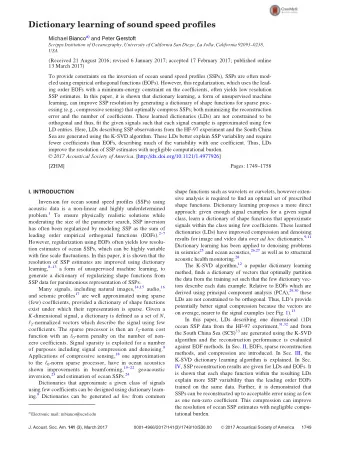 Dictionary learning of sound speed profiles Michael Bianco a) and Peter Gerstoft  Scripps