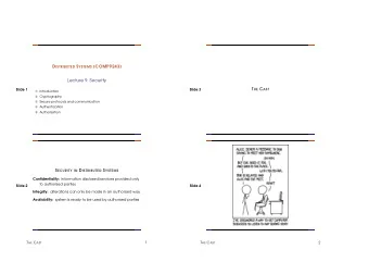 D ISTRIBUTED S YSTEMS [COMP9243]  Lecture 9: Security T HE C AST  Slide 1  Slide 3  Introduction