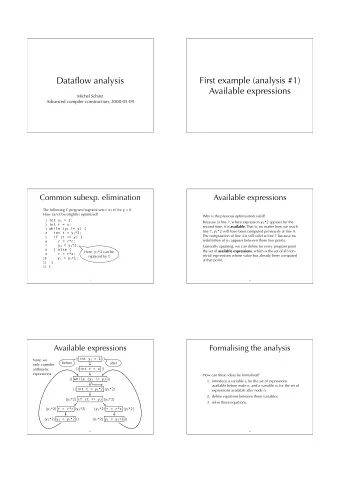 Dataflow analysis  First example (analysis #1)  Available expressions  Michel Schinz  Advanced