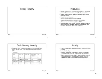 Memory Hierarchy  Introduction  Problem: Suppose your processor wishes to issue 4 instructions