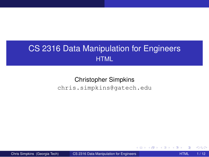 cs 2316 data manipulation for engineers