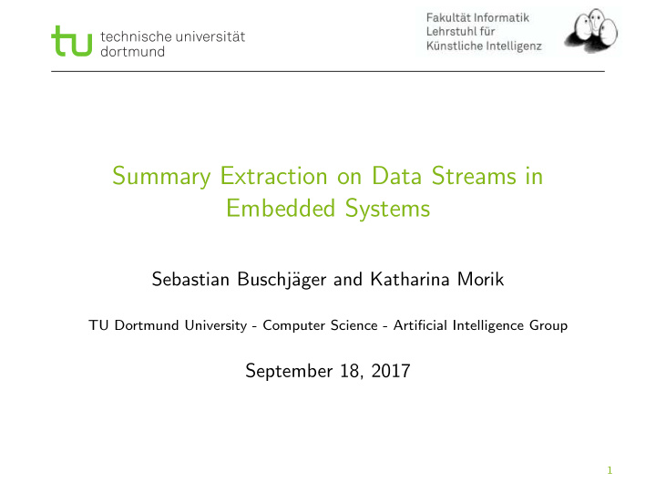 summary extraction on data streams in embedded systems