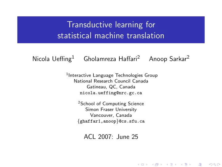 transductive learning for statistical machine translation