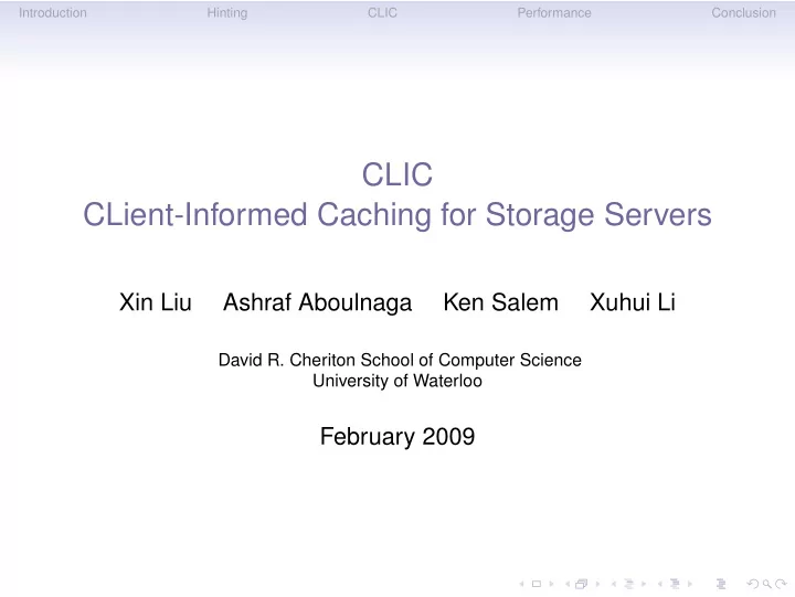 clic client informed caching for storage servers