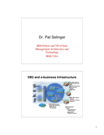 Dr. Pat Selinger  IBM Fellow and VP of Data  Management Architecture and  Technology  IBM, USA  DB2