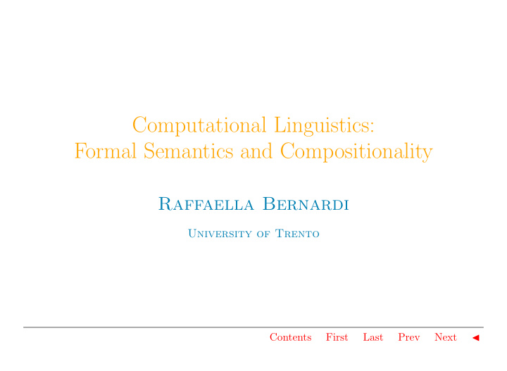 computational linguistics formal semantics and