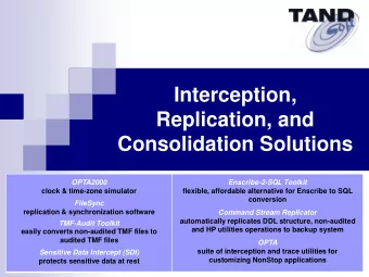 Interception,  Replication, and Consolidation Solutions OPTA2000  Enscribe-2-SQL Toolkit  clock