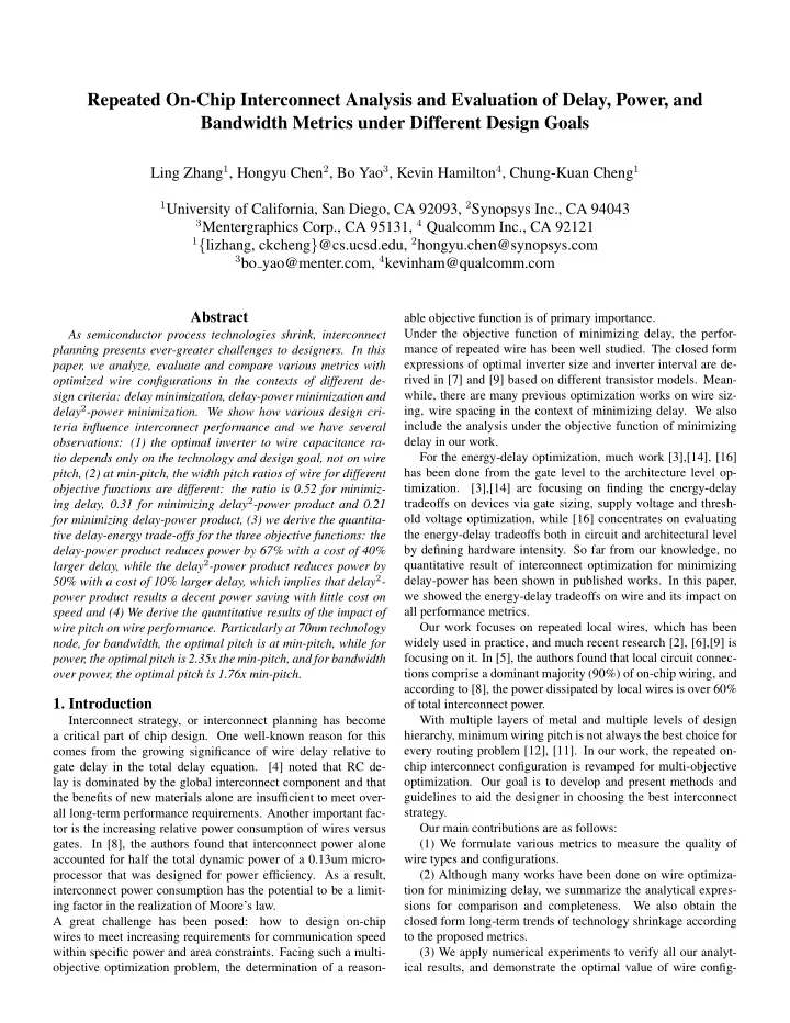 repeated on chip interconnect analysis and evaluation of
