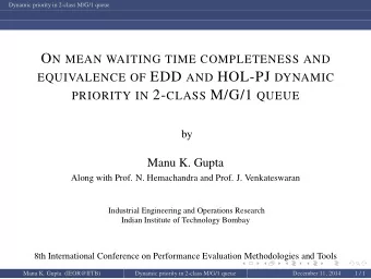 Outline  Manu K. Gupta (IEOR@IITB)  Dynamic priority in 2-class M/G/1 queue  December 11, 2014  2 /