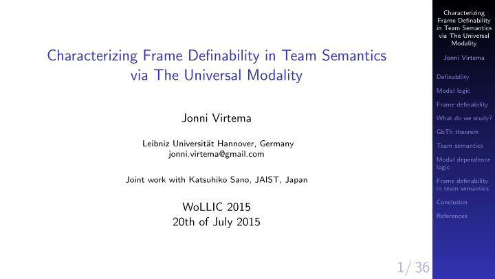 characterizing frame definability in team semantics