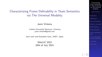 Characterizing Frame Definability in Team Semantics  Jonni Virtema  via The Universal Modality