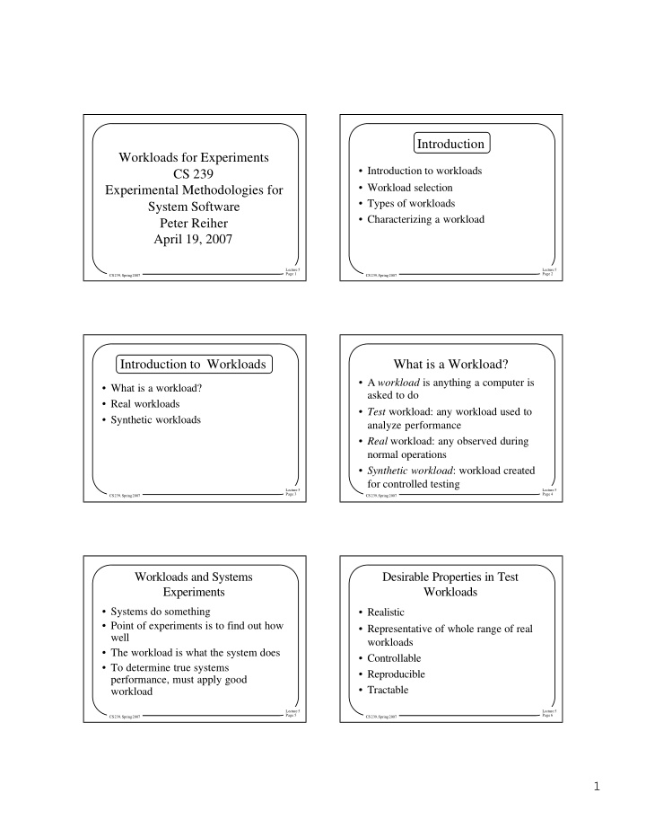 introduction workloads for experiments