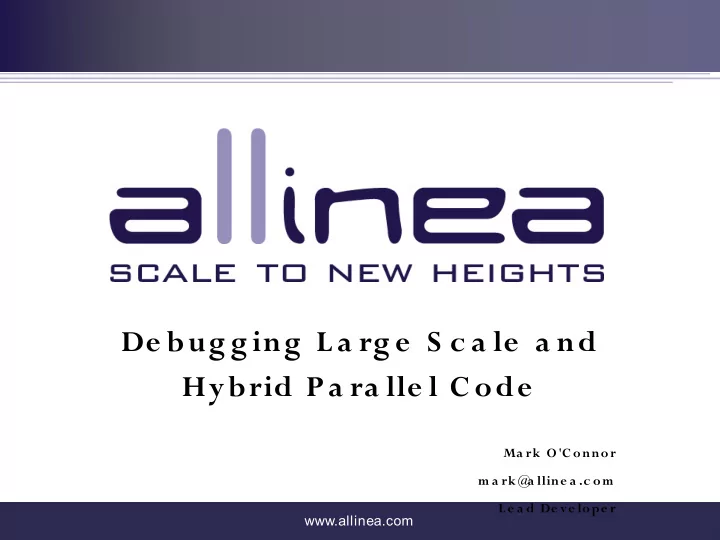 de bug g ing l a rg e s c a le a nd hybrid p a ra lle l c