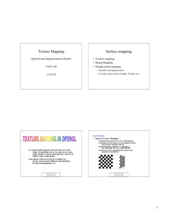 Texture Mapping  Surface mapping  OpenGl and Implementation Details   Texture mapping   Bump