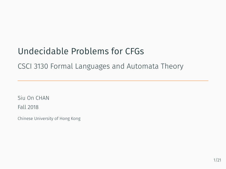 undecidable problems for cfgs