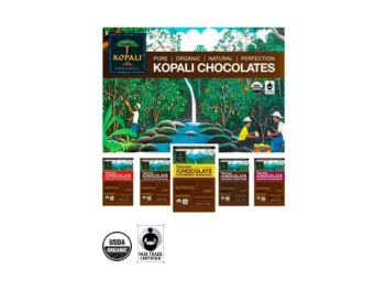 CHOCOLATE   Chocolate is made from the fermented and roasted ground beans of Theobroma cacao.