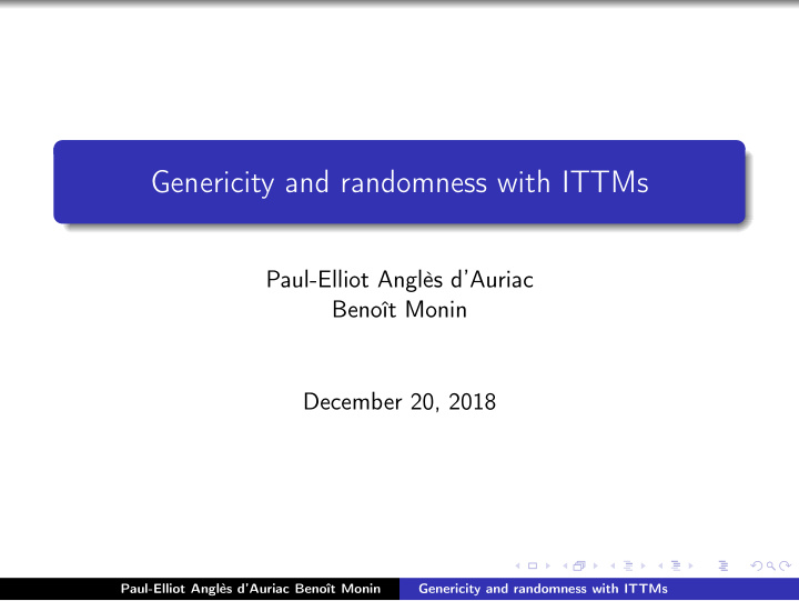 genericity and randomness with ittms