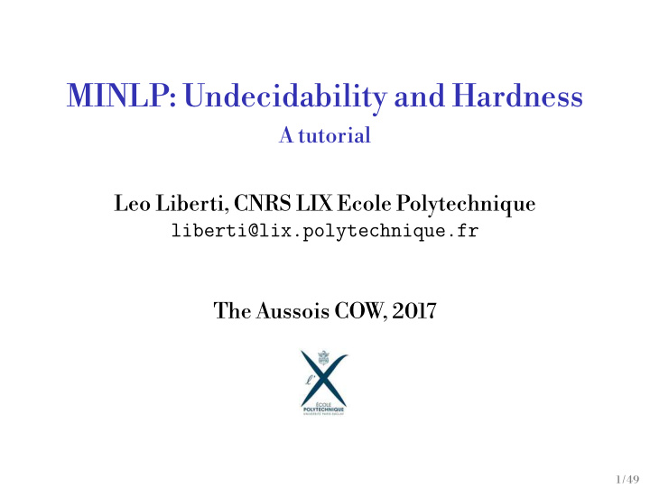 minlp undecidability and hardness