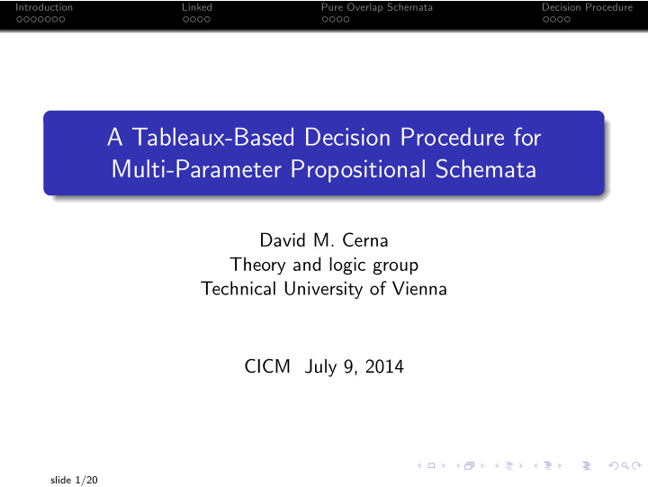 a tableaux based decision procedure for multi parameter
