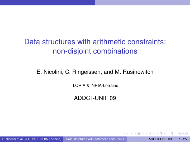 data structures with arithmetic constraints non disjoint