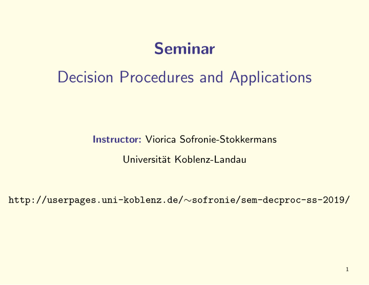 seminar decision procedures and applications