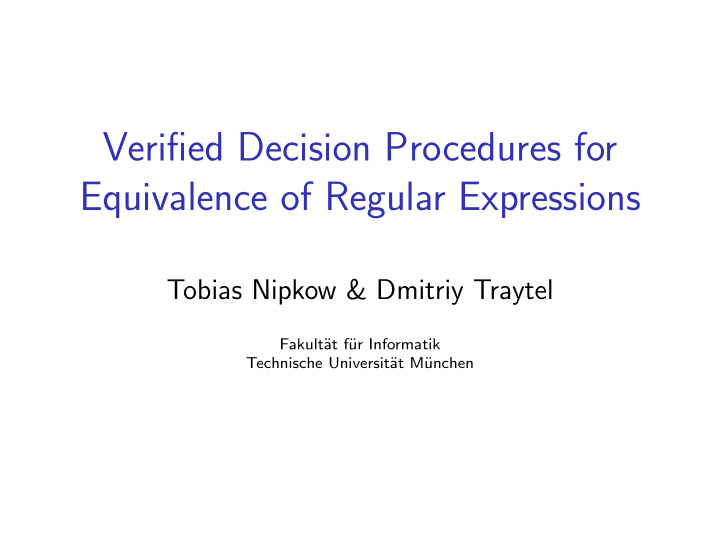 verified decision procedures for equivalence of regular