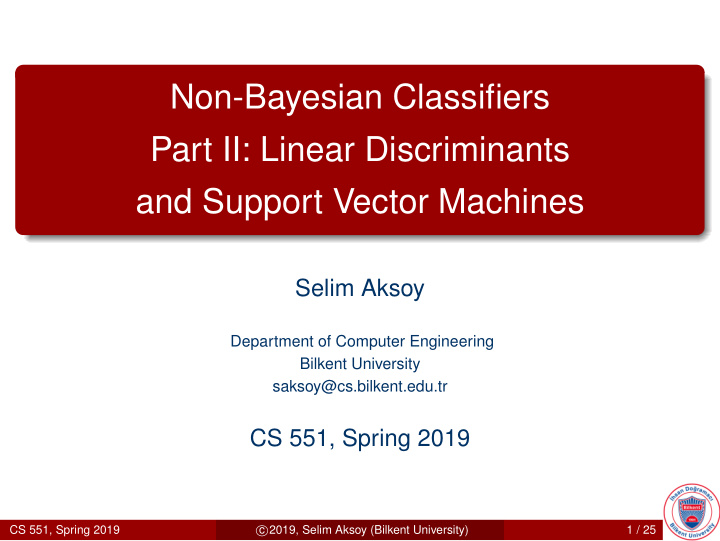 non bayesian classifiers part ii linear discriminants and