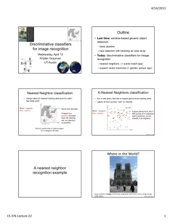 Outline  Last time: window-based generic object  detection  Discriminative classifiers