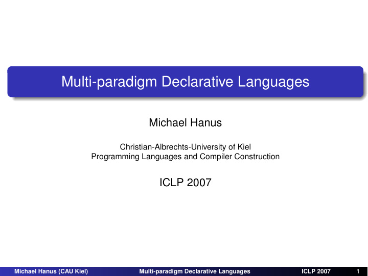 multi paradigm declarative languages