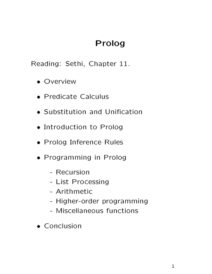 prolog reading sethi chapter overview predicate calculus