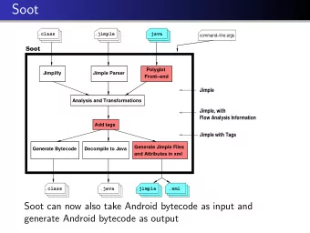 Soot  .class  .jimple  .java  commandline args  Soot  Polyglot  Jimpilfy  Jimple Parser