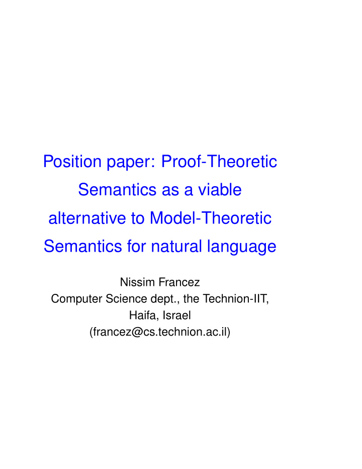 position paper proof theoretic semantics as a viable