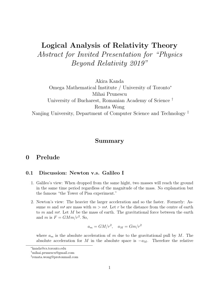 logical analysis of relativity theory abstract for