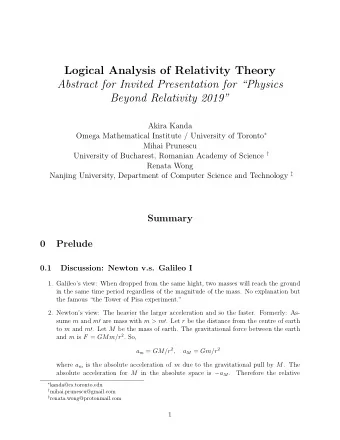 Logical Analysis of Relativity Theory  Abstract for Invited Presentation for Physics  Beyond