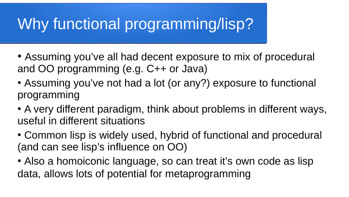 why functional programming lisp