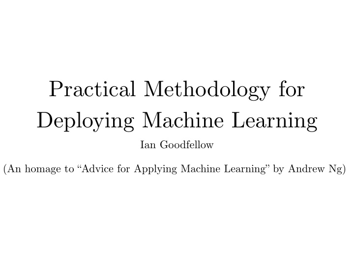 practical methodology for deploying machine learning
