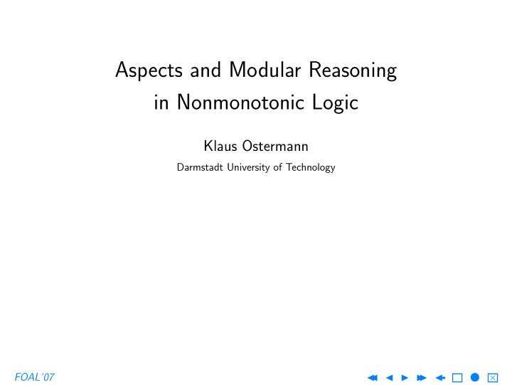 aspects and modular reasoning in nonmonotonic logic