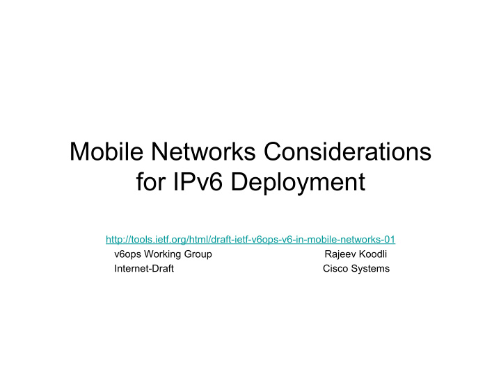 mobile networks considerations for ipv6 deployment