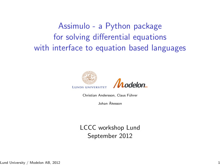 assimulo a python package for solving differential