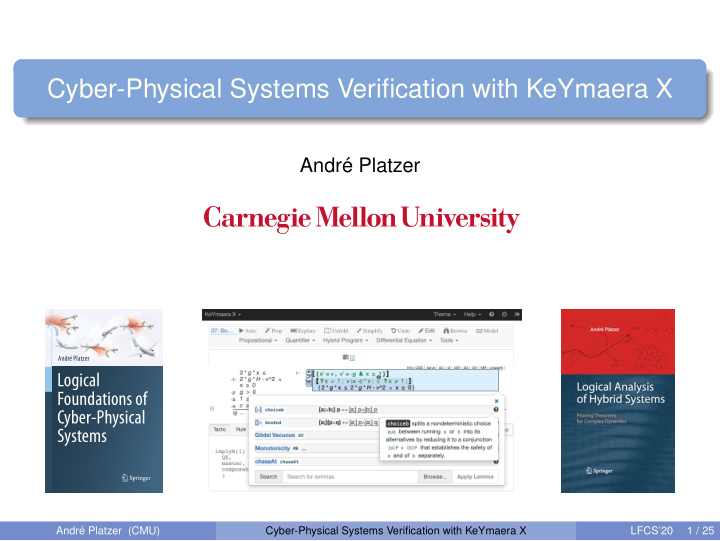 cyber physical systems verification with keymaera x