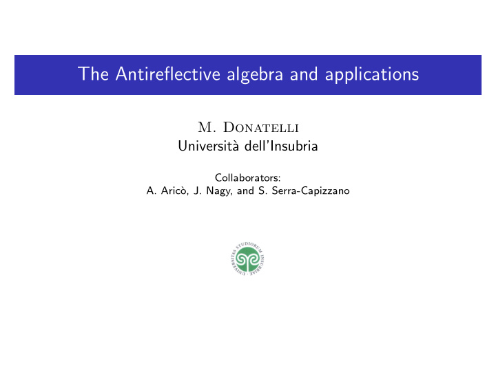 the antireflective algebra and applications