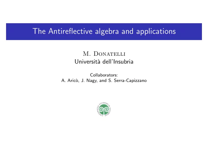 the antireflective algebra and applications